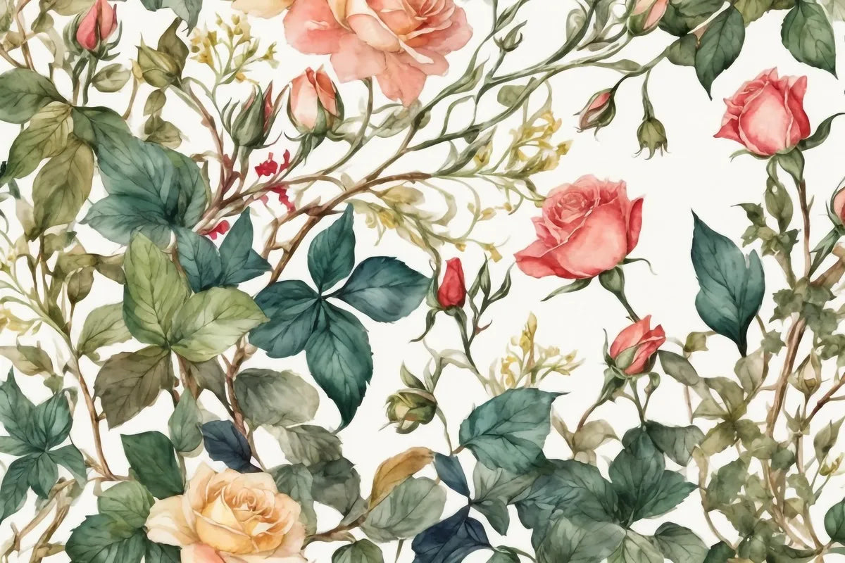 Floral Wallpaper - Delicate Roses on White Background