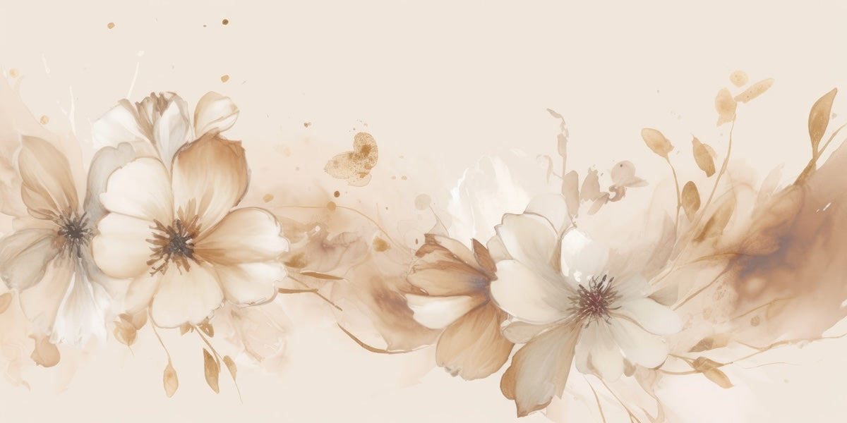 Papier peint fleuri - pivoines sépia aquarelle