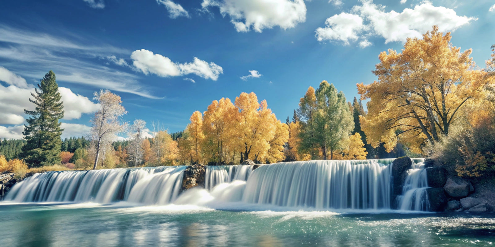 Papier peint cascades - panorama automnal