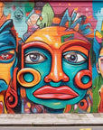 Papier peint graffiti - masques et visages ethniques colorés