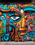 Papier peint graffiti - portraits cubistes multicolores imbriqués