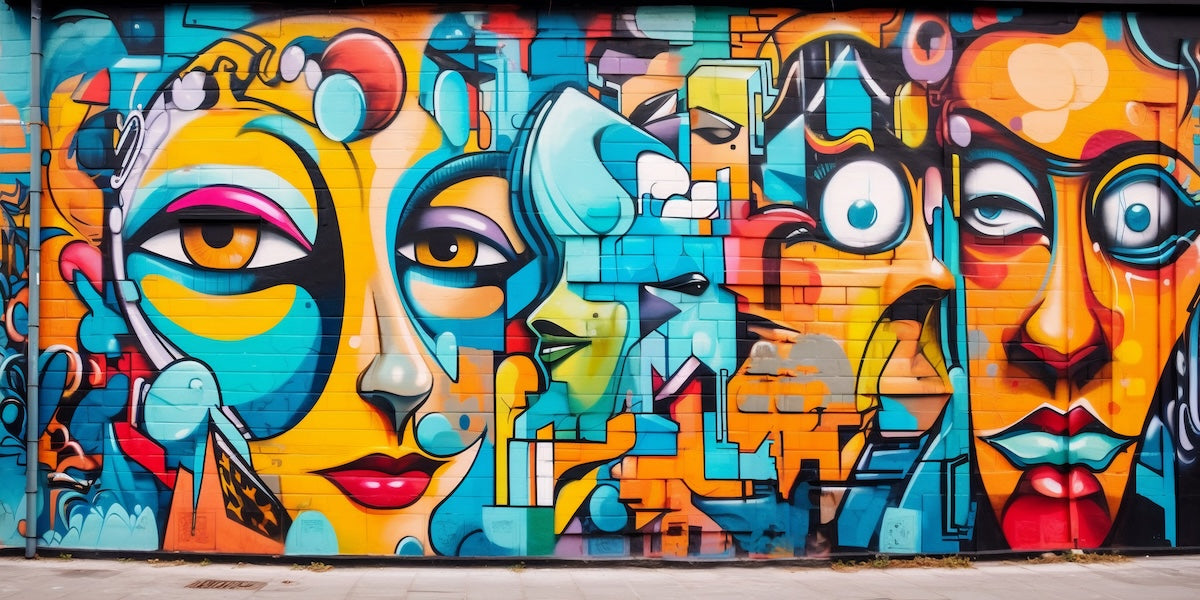 Papier peint graffiti - visages abstraits colorés style street art