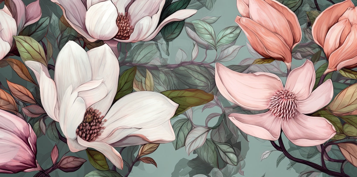 Papier peint fleuri - magnolias géants modernes
