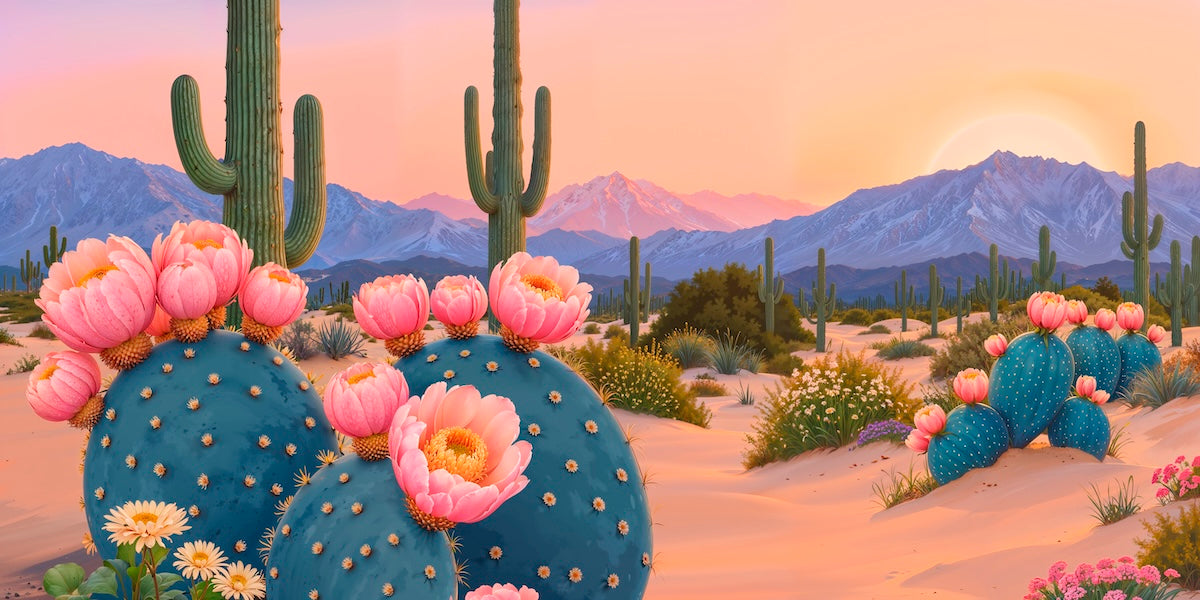 Papier peint déserts - cactus au coucher du soleil