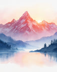 Watercolor wallpaper – misty pink mountain
