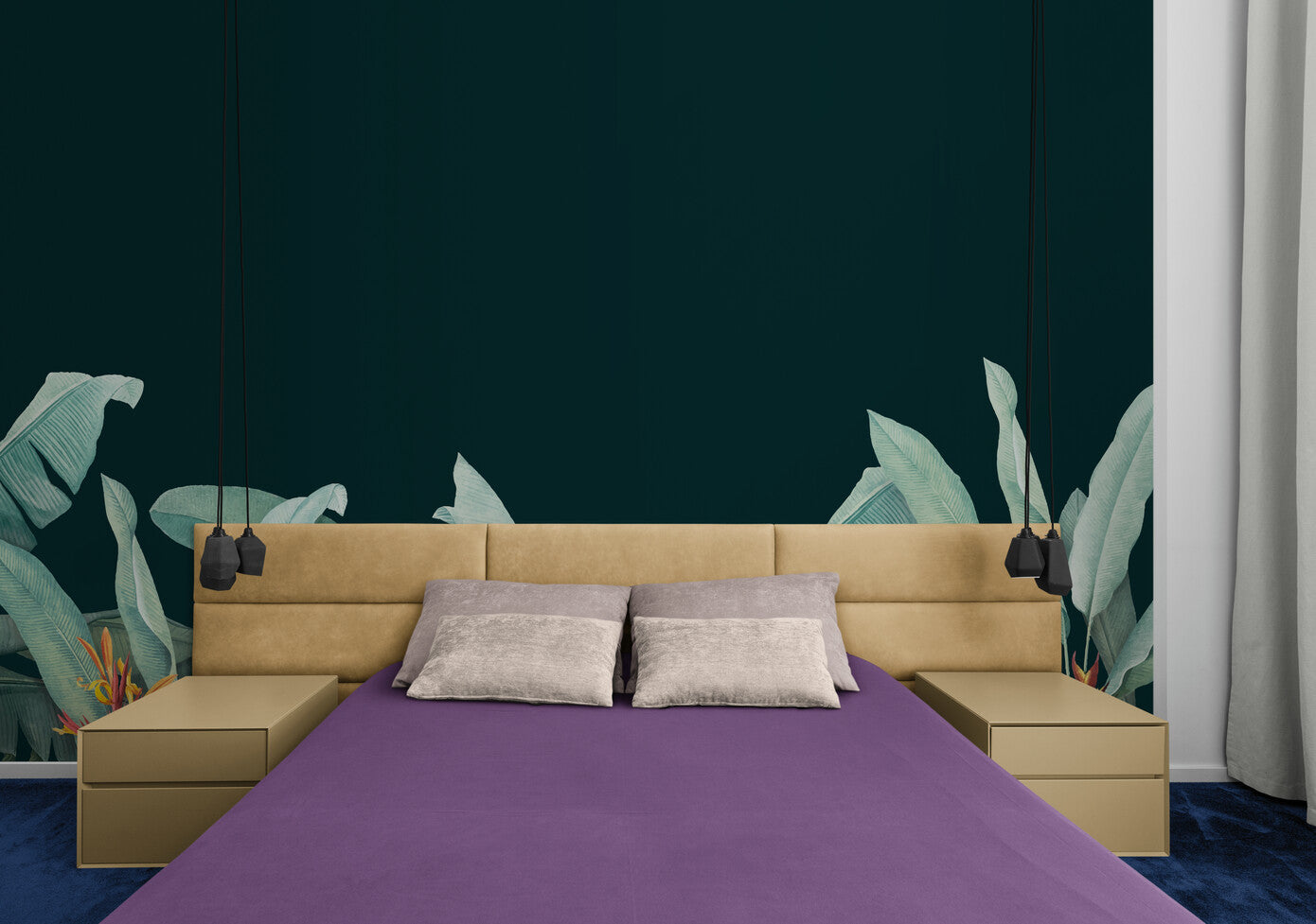 Papier Peint Feuillage - Bananiers sur Fond Sombre