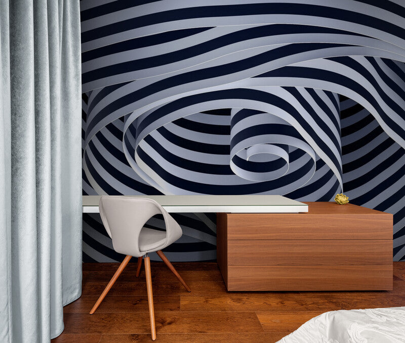 Papier Peint 3D - Spirale Noir Et Blanc