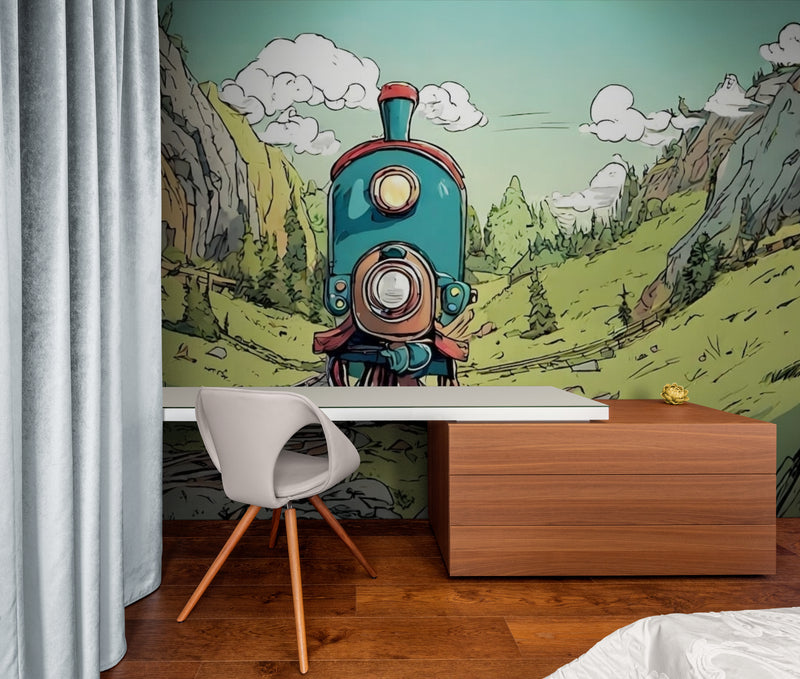 Papier Peint Enfant - Train Dans Les Montagnes