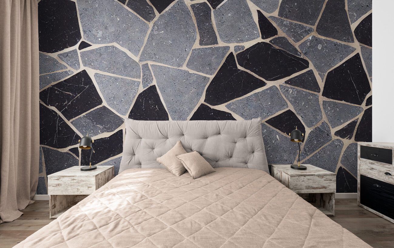 Papier Peint Pierre - Mosaïque de Pierres Noires et Grises