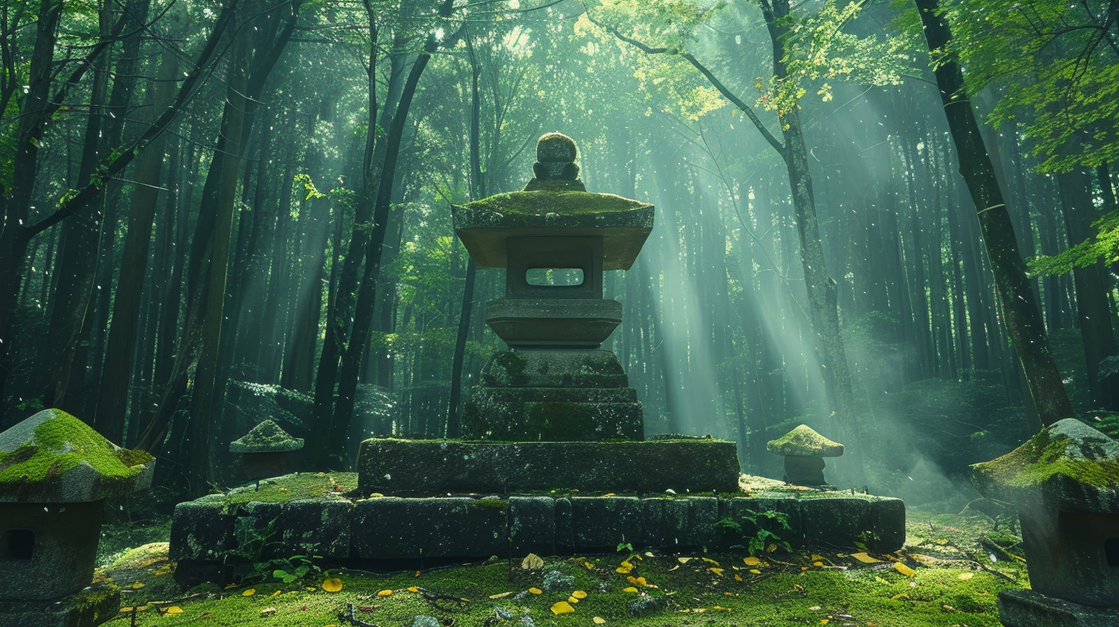 papier peint forêt – temple japonais mystique