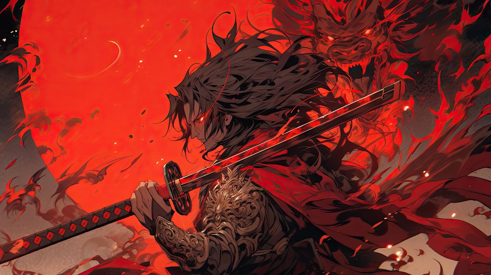 Fantasy wallpaper – red demon samurai