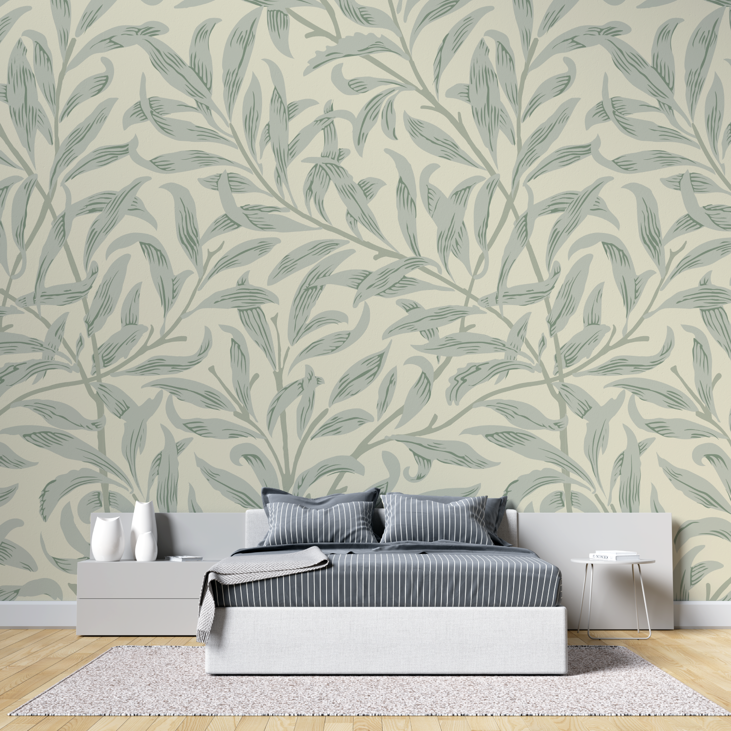 Vintage Wallpaper - Delicate Beige and Green Branches