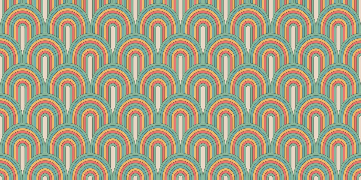 Papier peint rétro - arches art déco vert et orange