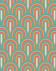Papier peint rétro - arches art déco vert et orange