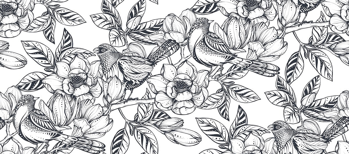 Papier peint nature - croquis de fleurs sauvages