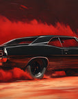 Papier peint voitures - coupé sport noir sur fond rouge abstrait