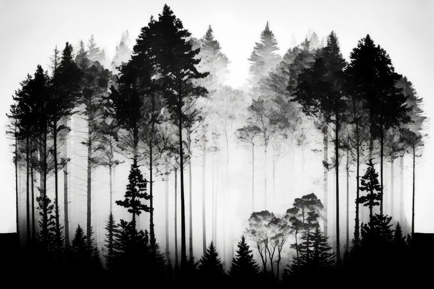Black and White Wallpaper - Forest in Misty