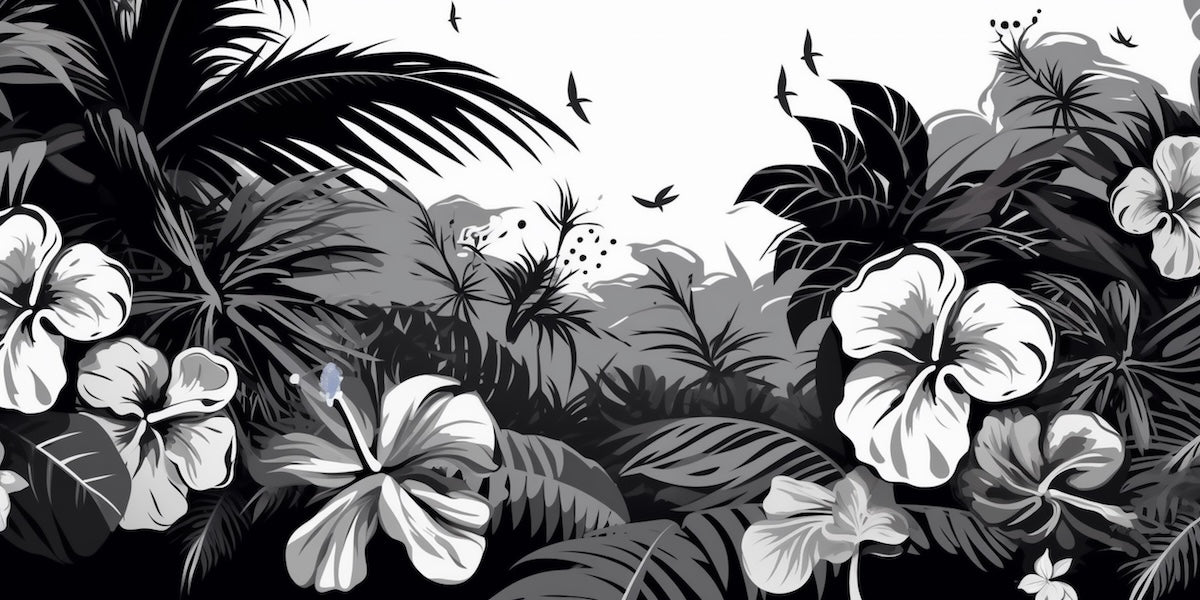 Papier peint nature - jungle tropicale en noir et blanc