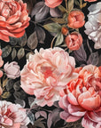 Papier peint fleuri - pivoines saumon baroques