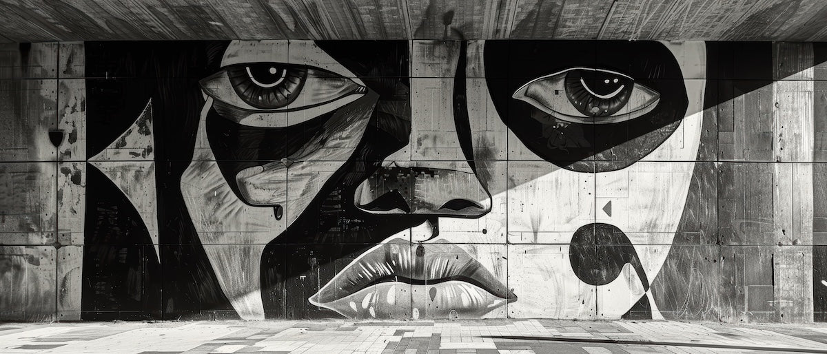 Papier peint graffiti - portrait de femme en noir et blanc mural
