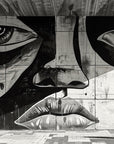 Papier peint graffiti - portrait de femme en noir et blanc mural