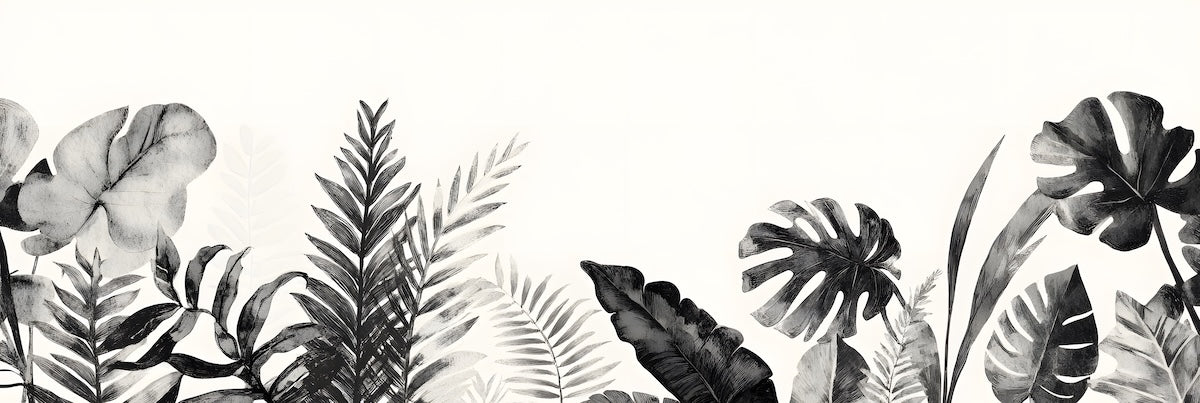 Papier peint nature - frise végétale en noir et blanc