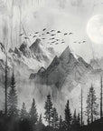 Papier Peint Noir Et Blanc - Montagne Pleine Lune