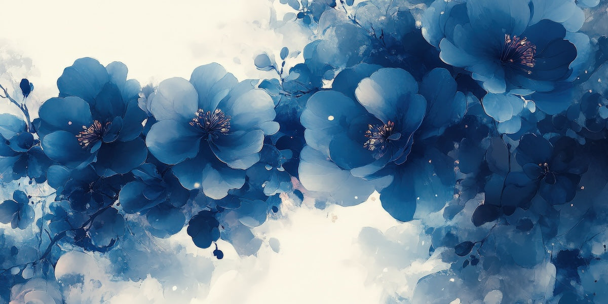Papier peint fleuri - pivoines azur d'antan