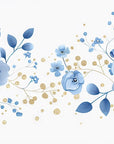 Papier peint fleuri - fleurs bleues dorées