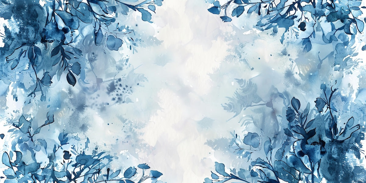 Papier peint fleuri - brume aquarelle bleue