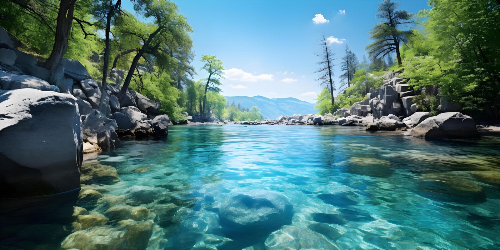 Papier peint cascades - piscine naturelle azur