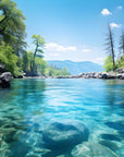 Papier peint cascades - piscine naturelle azur