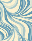 Papier peint rétro - vagues abstraites bleu et crème