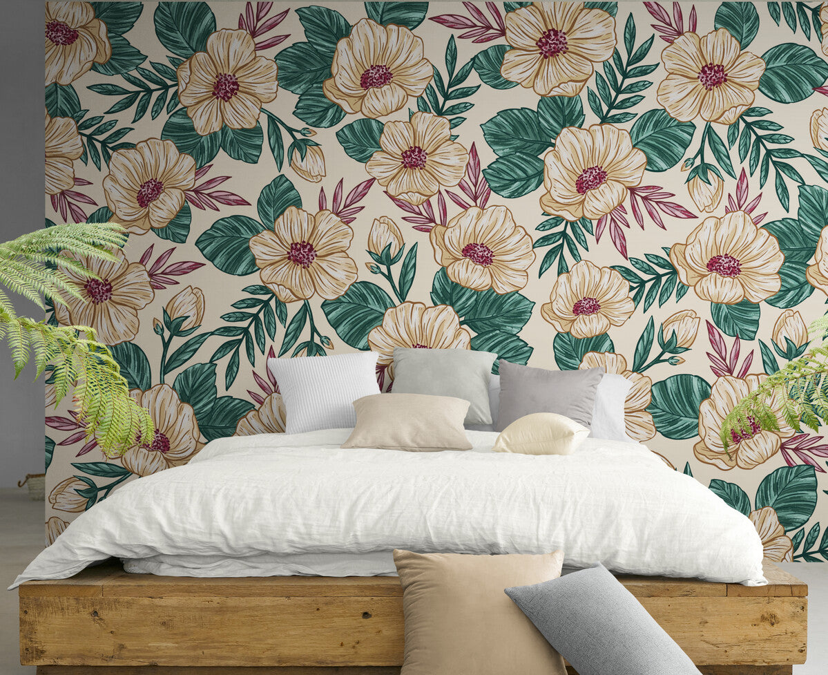 Retro Wallpaper - Pastel Flowers in Classic Pattern
