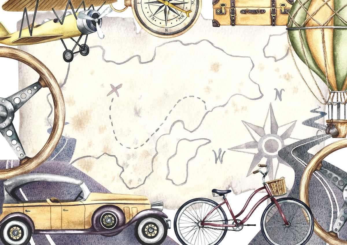 Papier peint enfants - vélos d'époque et cartes anciennes