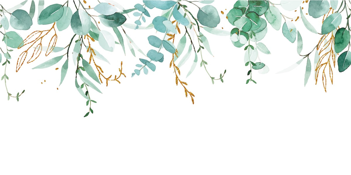 Papier peint fleuri - feuillage eucalyptus doré