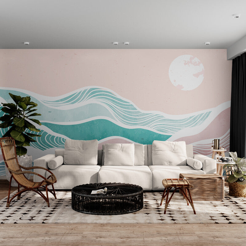 Papier Peint Géométrique - Vagues Douces en Abstrait