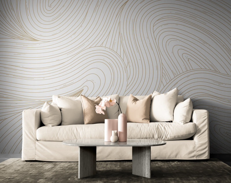 Abstract Wallpaper - Golden Lines on White Background
