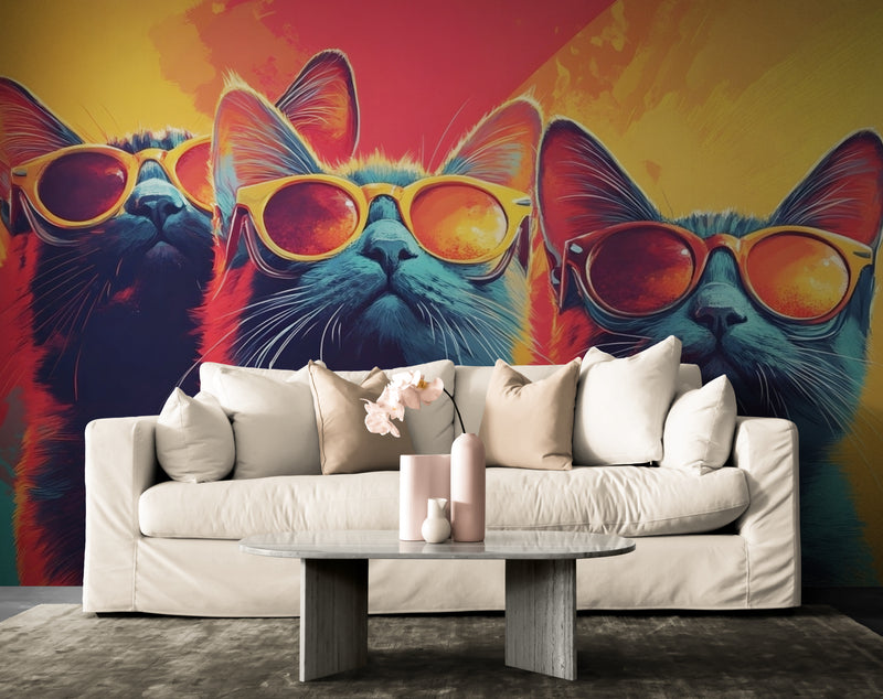 Papier Peint Rétro - Gang De Chats