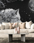 Papier Peint Japonais - Pleine Lune Et Loup