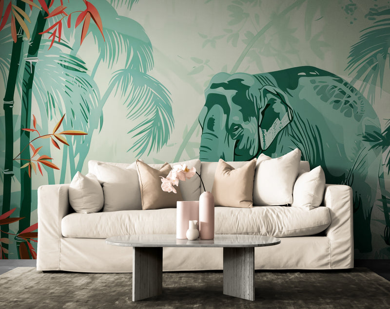 Papier Peint Jungle Tropicale - Eléphant