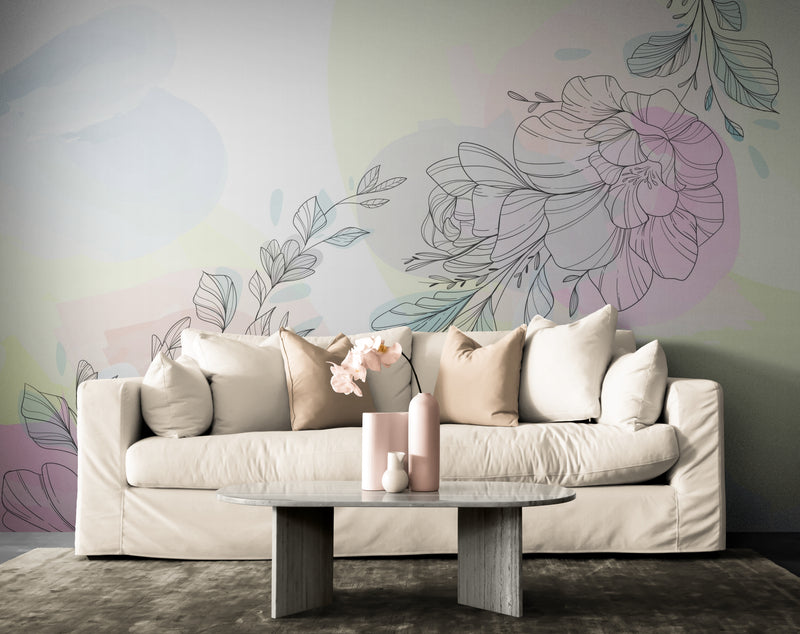 Pastel Wallpaper - Sketched Flowers