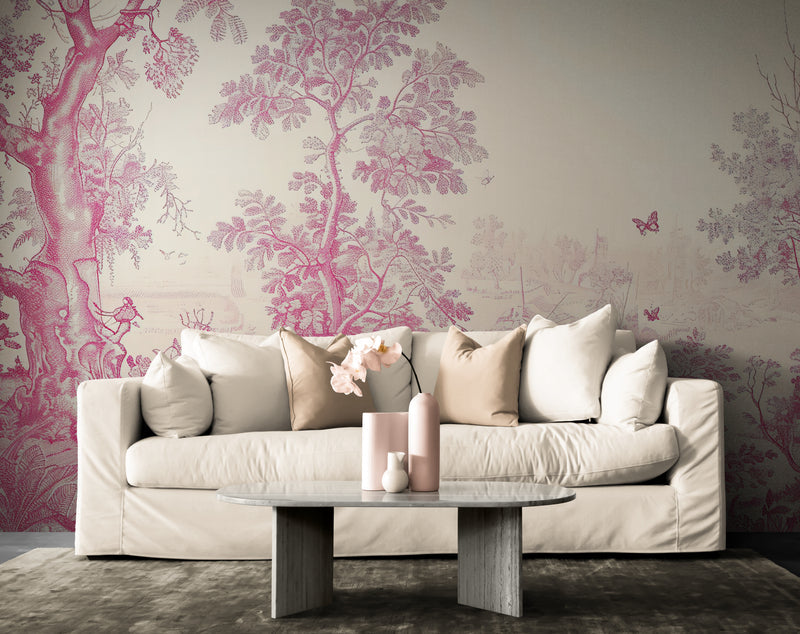 Papier Peint Vintage- Paysage Tropical Rose