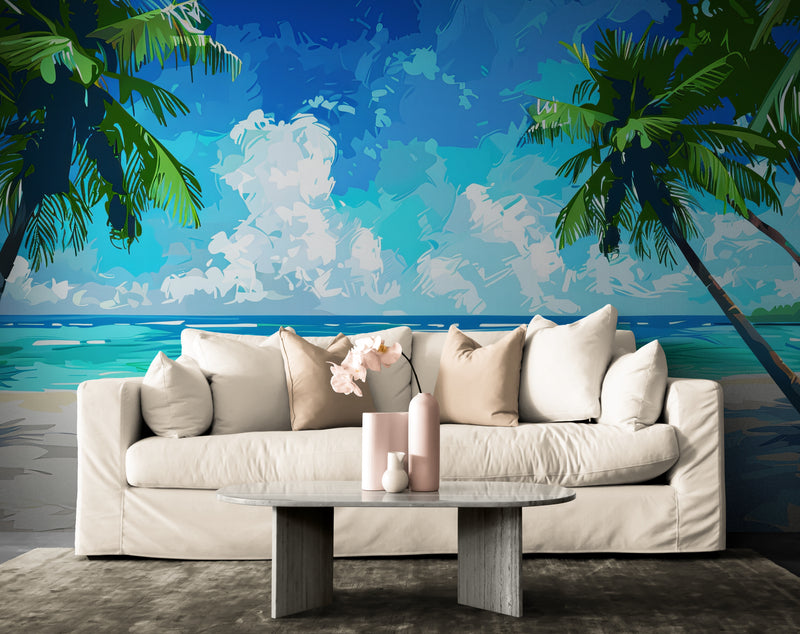 Papier Peint Aquarelle - Plage Paradisiaque