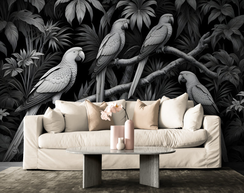 Papier Peint Jungle Tropicale - Ambiance Sombre Avec Animaux
