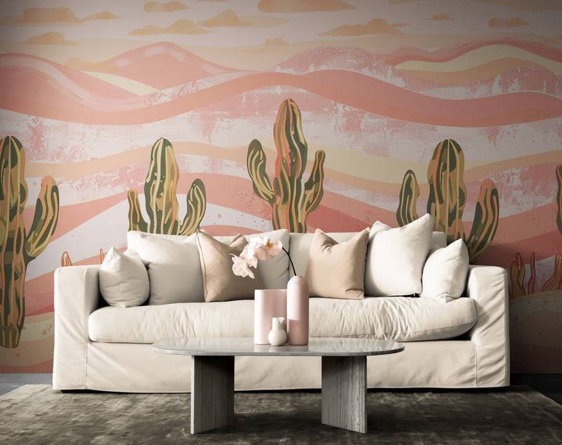 Papier Peint Abstrait - Cactus Et Désert Rose