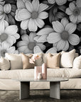 Papier Peint Moderne - Fleurs Noir Et Blanc