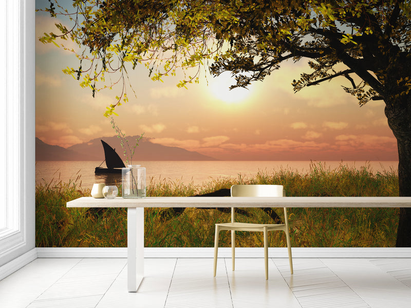 Landscape Wallpaper - Sunset with Sailboat