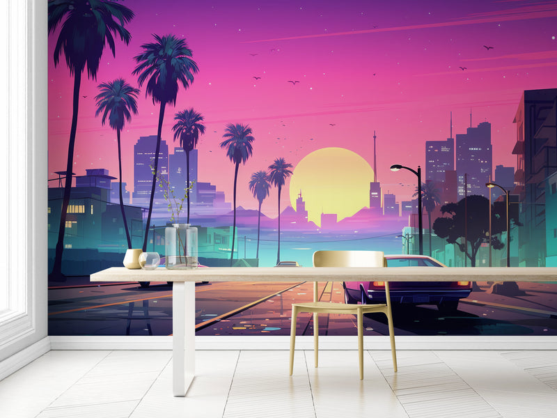 Papier Peint Rétro - Coucher De Soleil En Ville