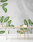 Papier Peint Feuillage - Vert Et Blanc